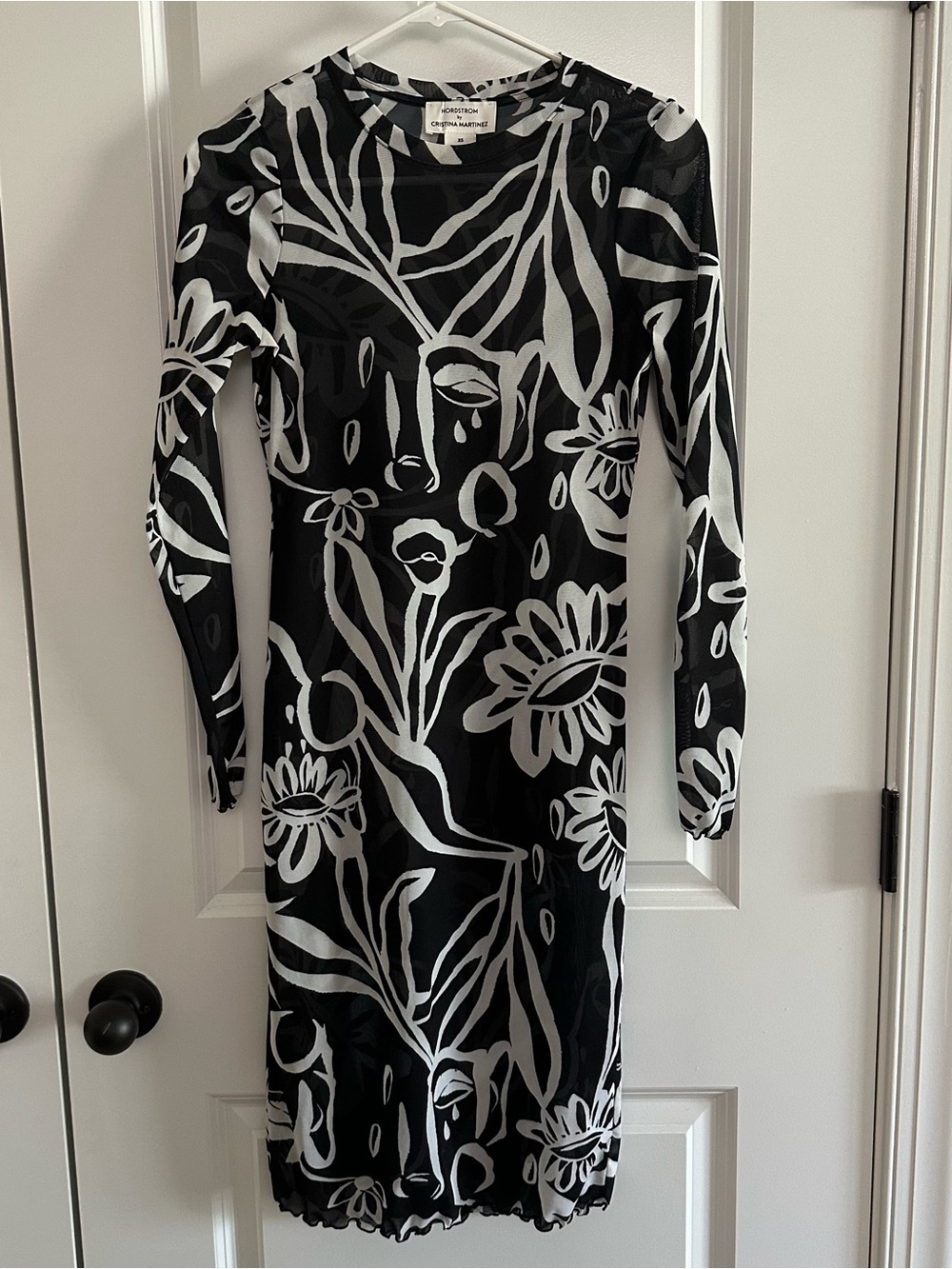 Nordstrom by Cristina Martinez Black and White Printed Sheer Mesh Dress Size XS